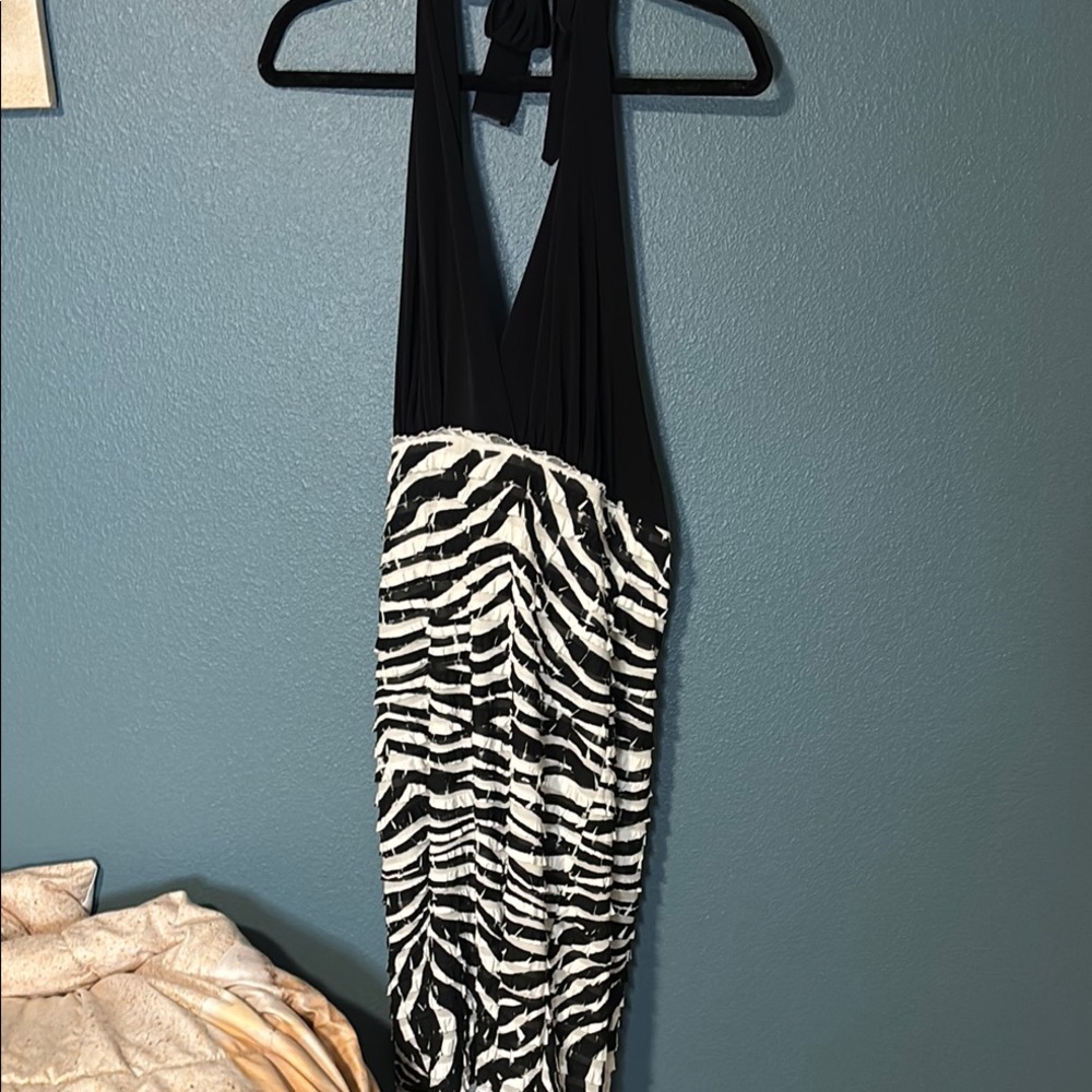 Black and White Zebra Print Halter Dress